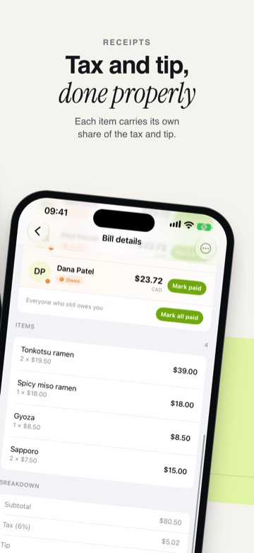 Chiipin on iPhone: receipt